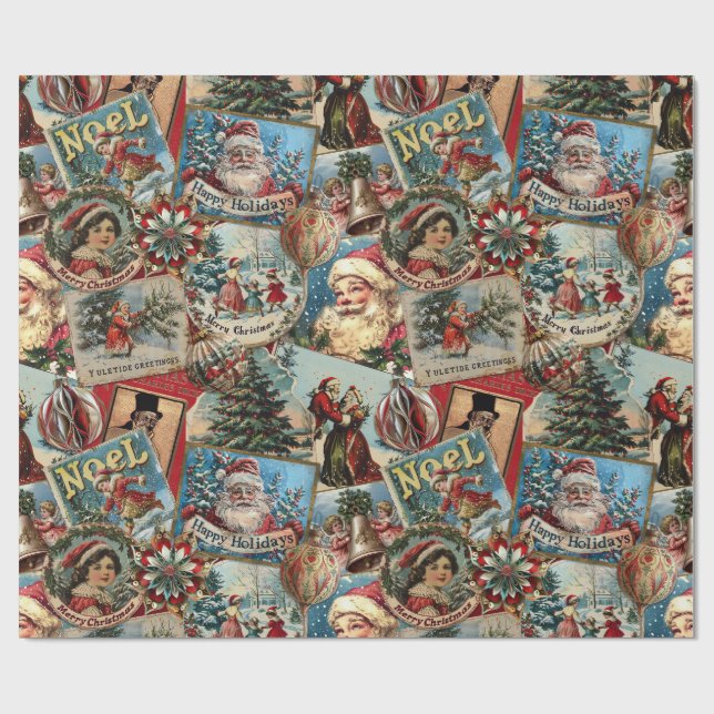 Papier Cadeau Retro Vintage Christmas : Holiday Cheer Collage (Plat)
