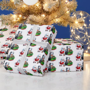 Papier Cadeau rétro vintage Noël Père Noël Mme Claus 