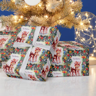 Papier Cadeau Retro vintage Noël rennes