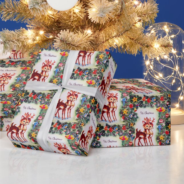Papier Cadeau Retro vintage Noël rennes (Vacances)