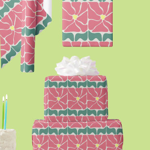 Papier cadeau Retro Vintage Vert Rouge Floral