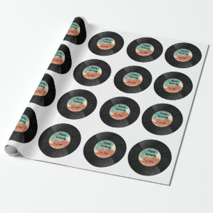 Papier Cadeau Retro Vinyl Record Musique Anniversaire