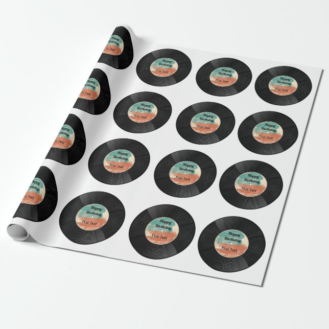 Papier Cadeau Retro Vinyl Record Musique Anniversaire (Déroulé)