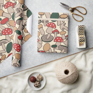 Papier Cadeau Retro Woodland Mushroom Botanical