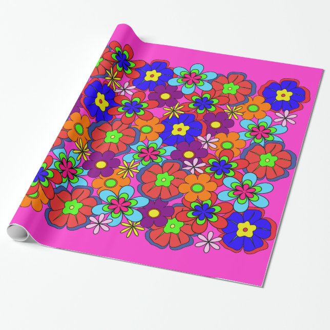 Papier Cadeau Rétros fleurs de hippie (Déroulé)