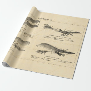 Papier Cadeau Rétros vieux avions d'antiquité de biplan d'avion