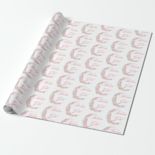 Papier Cadeau rêve rose lune équipe fille baby shower