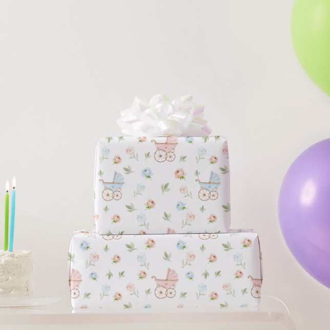 Papier Cadeau Révélation de genre Baby shower bleu et rose P env (Cadeaux de fête)