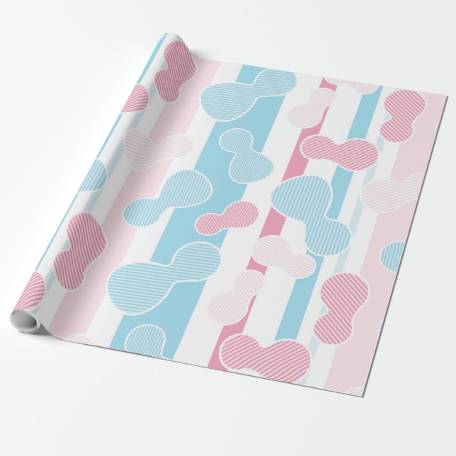 Papier Cadeau Révélation de genre Baby shower pastel bleu rayé r (Déroulé)