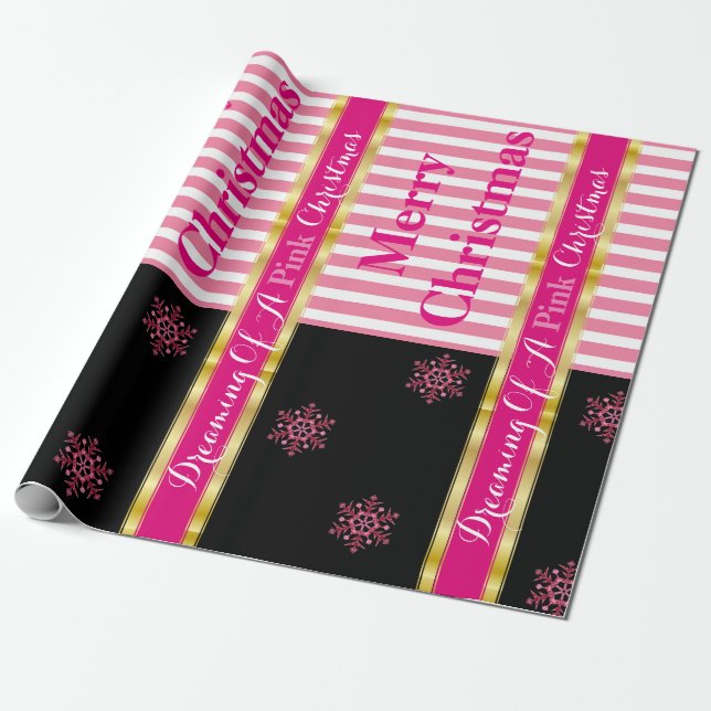 Papier Cadeau "Rêver D'Un Noël Rose" Élégante Fille (Déroulé)