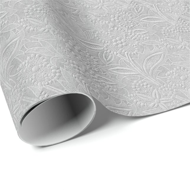 Papier Cadeau Revêtement floral gris (Coin rond)