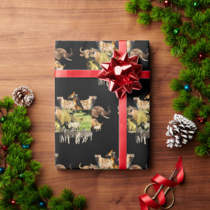 Papier Cadeau Rhino mère et veau cadre faunique Enveloppement Pa