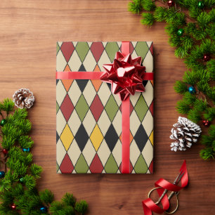 Papier Cadeau Rhombus rouge vert noir jaune orange