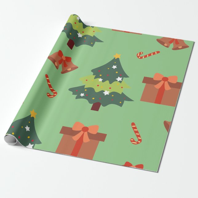 Papier Cadeau Robe de Noël, cadeaux et Sucre de canne (Déroulé)