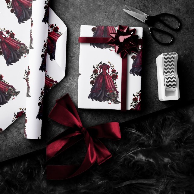 Papier Cadeau Robe et talons rouges victoriens | Antique Rose Go (Créateur téléchargé)