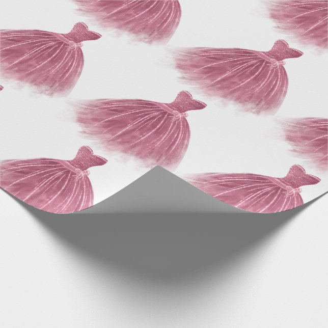 Papier Cadeau Robe Parties scintillant rose Élégant Motif de fêt (Coin)