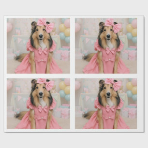 Papier Cadeau Robe rose sheltie