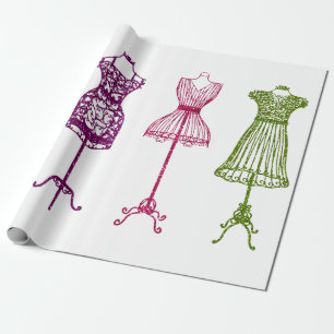 Papier Cadeau Robe victorienne forme motif à coudre vintage