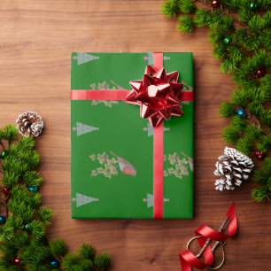 Papier Cadeau Robin perché sur des feuilles de lierre oiseaux sa