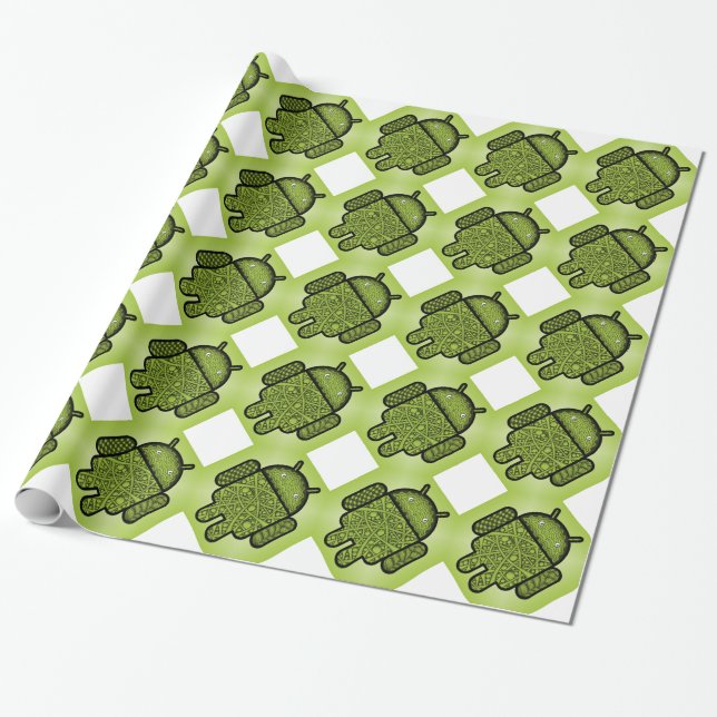 Papier Cadeau Robot androïde vert mignon (Déroulé)
