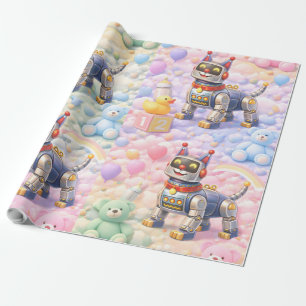 Papier Cadeau Robot chiot et rêves arc-en-ciel emballage premium