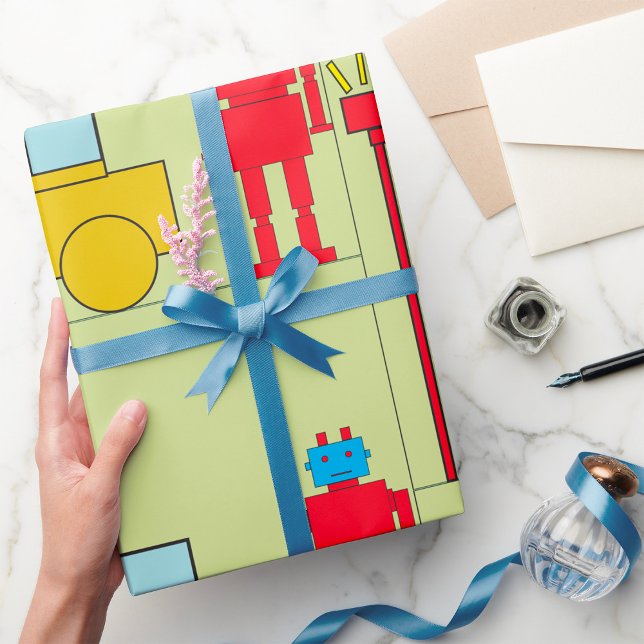 Papier Cadeau Robot Et Voiture Rétro (Créateur téléchargé)