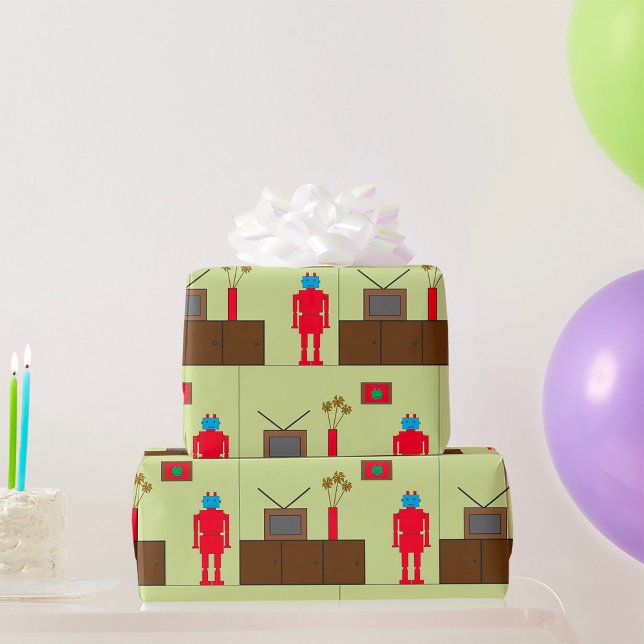 Papier Cadeau Robot rouge rétro (Créateur téléchargé)