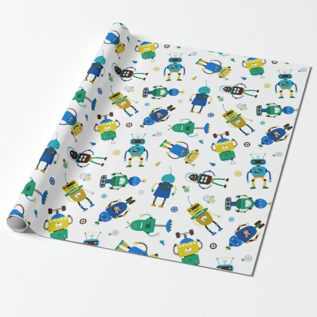 Papier Cadeau Robots heureux  (Déroulé)