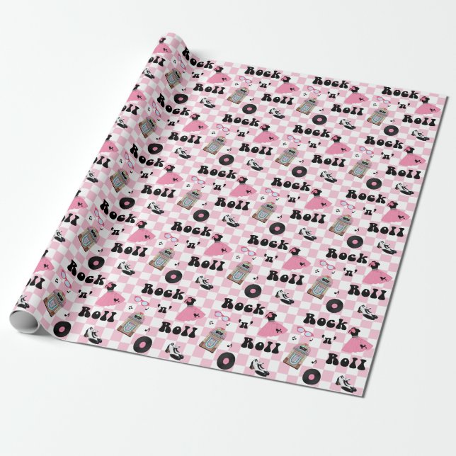 Papier Cadeau Rock n roll Pink Check (Déroulé)