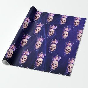 Papier Cadeau Roi des morts Fondant Crâne doré pourpre pourpre