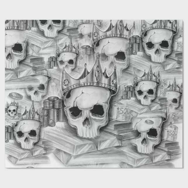 Papier Cadeau Rôle de Paquet, Rouleau 76cm x 180 cm crâne (Plat)