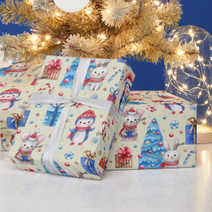 Papier Cadeau Roll, Nom Animaux de vacances Rouge-Bleu Whimsy Mo