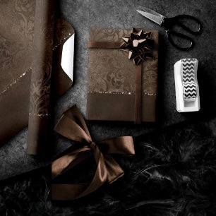 Papier Cadeau Romance en bronze de minuit Satiny Grunge Damask