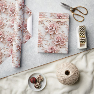 Papier Cadeau Romance or rose : Élégance florale sur le design b