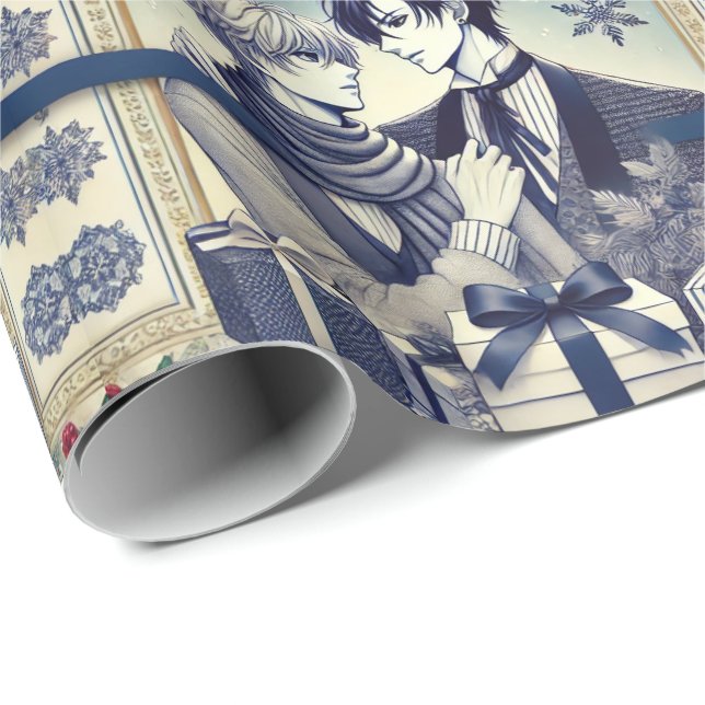 Papier Cadeau Romantic BL Manga Christmas Wrapping Paper (Coin rond)