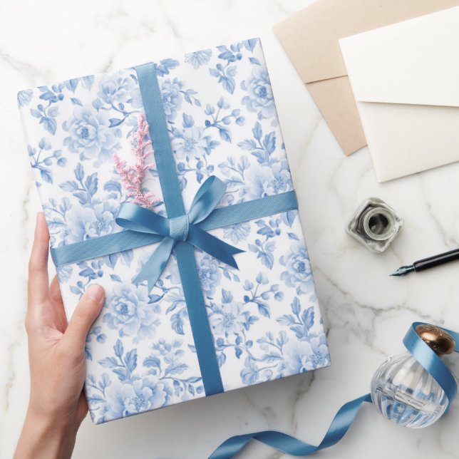 Papier Cadeau Romantic Blue White Flowers Bridal Shower (Cadeaux)