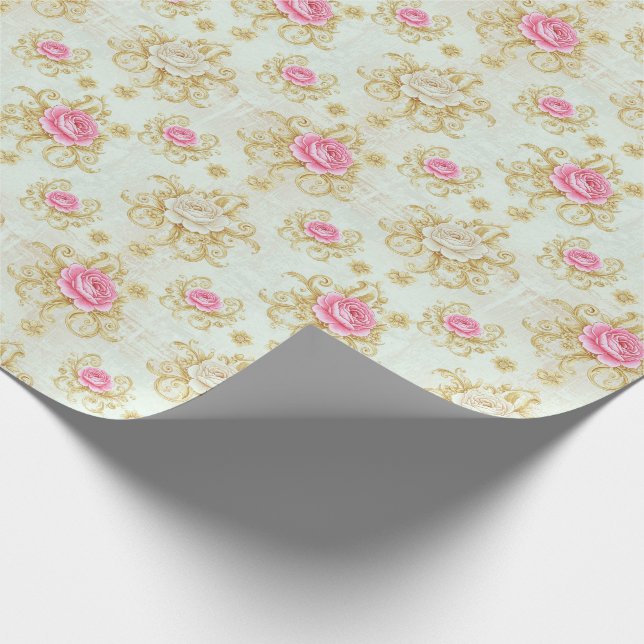 Papier Cadeau Romantic Vintage Rose and Gold Damask (Coin)