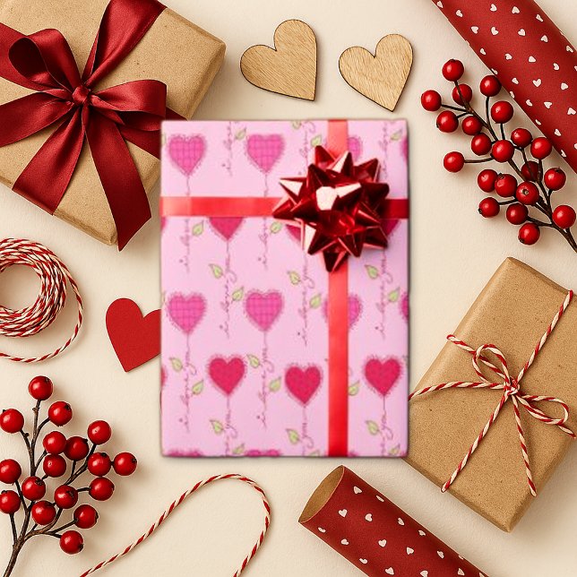 Papier Cadeau Romantique Motif de coeur de vigne rose (Créateur téléchargé)
