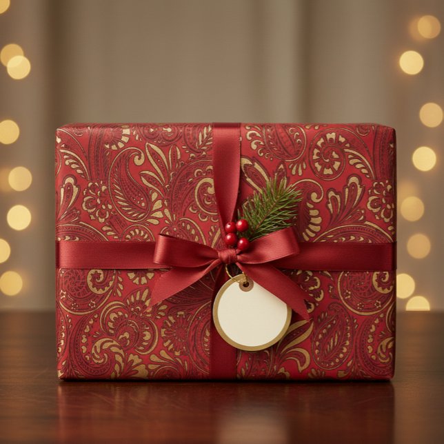 Papier Cadeau Romantique Rouge Bold Damask Paisley Bold Floral (Créateur téléchargé)