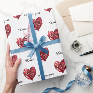 Papier Cadeau Romantique Rouge Rose Coeur Amour