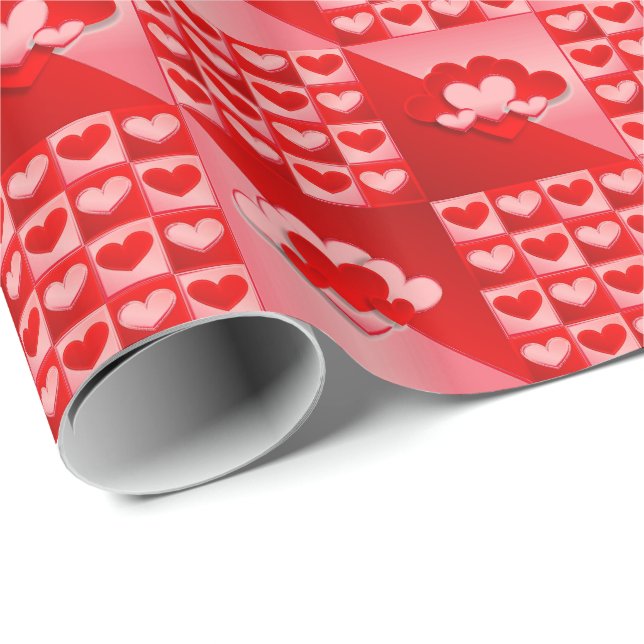 Papier Cadeau Romantique Saint Valentin Coeurs d'amour Rouge Coe (Coin rond)