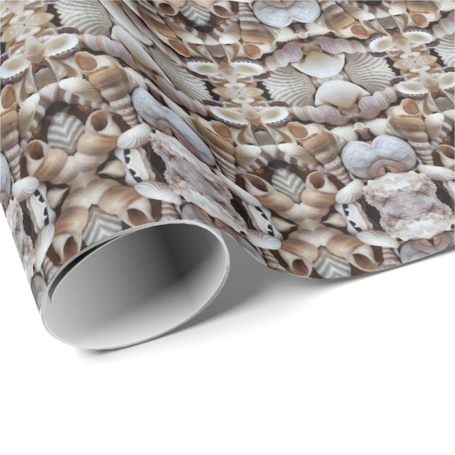 Papier Cadeau Romantique Troptique Exotique Coquilles de mer Vie (Coin rond)
