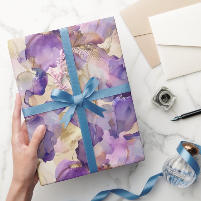 Papier Cadeau Romantique violet or Iris Mariage Floral (Cadeaux)