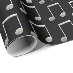 Papier Cadeau Rondes rayonnées par notation musicale argentée