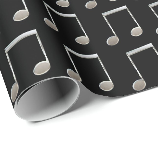 Papier Cadeau Rondes rayonnées par notation musicale argentée (Coin rond)