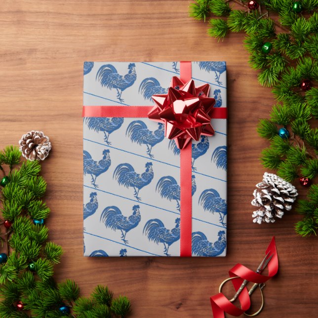 Papier Cadeau Rooster Bleu, Regard De Delft, (Cadeau de vacances)