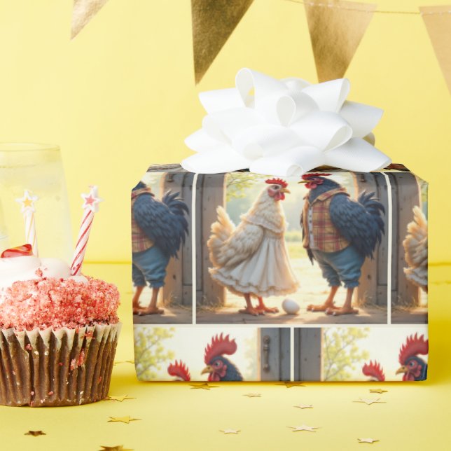 Papier Cadeau Rooster et Humour Hen (Fête d'anniversaire)