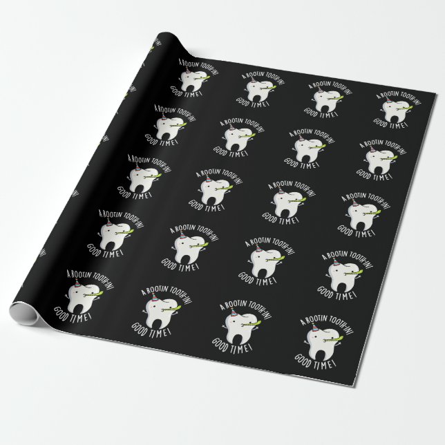 Papier Cadeau Rootin Toothin Bon Temps Dentaire Jeu de dent Dark (Déroulé)