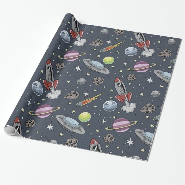 Papier Cadeau Roquettes rétro (Déroulé)