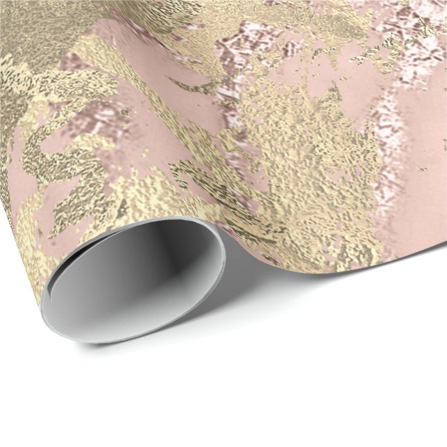 Papier Cadeau Ros Gold Blush Marbre brillant métal brillant Trai (Coin rond)